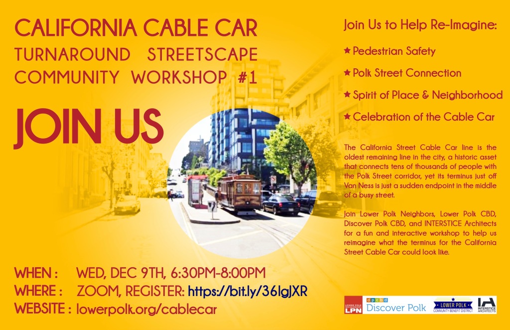 Flyer for the California Cable Car Turnaround Community workshop. 